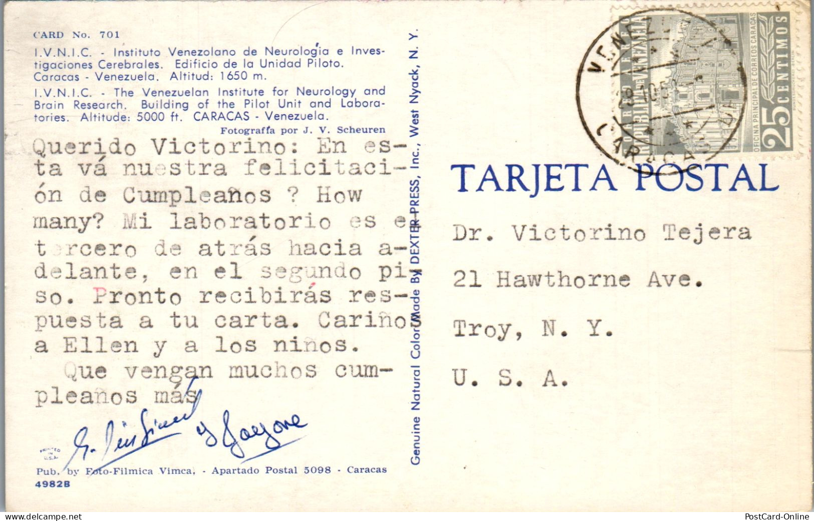 49802 - Venezuela - Caracas , Institute For Neurology And Brain Research - Gelaufen 1959 - Venezuela