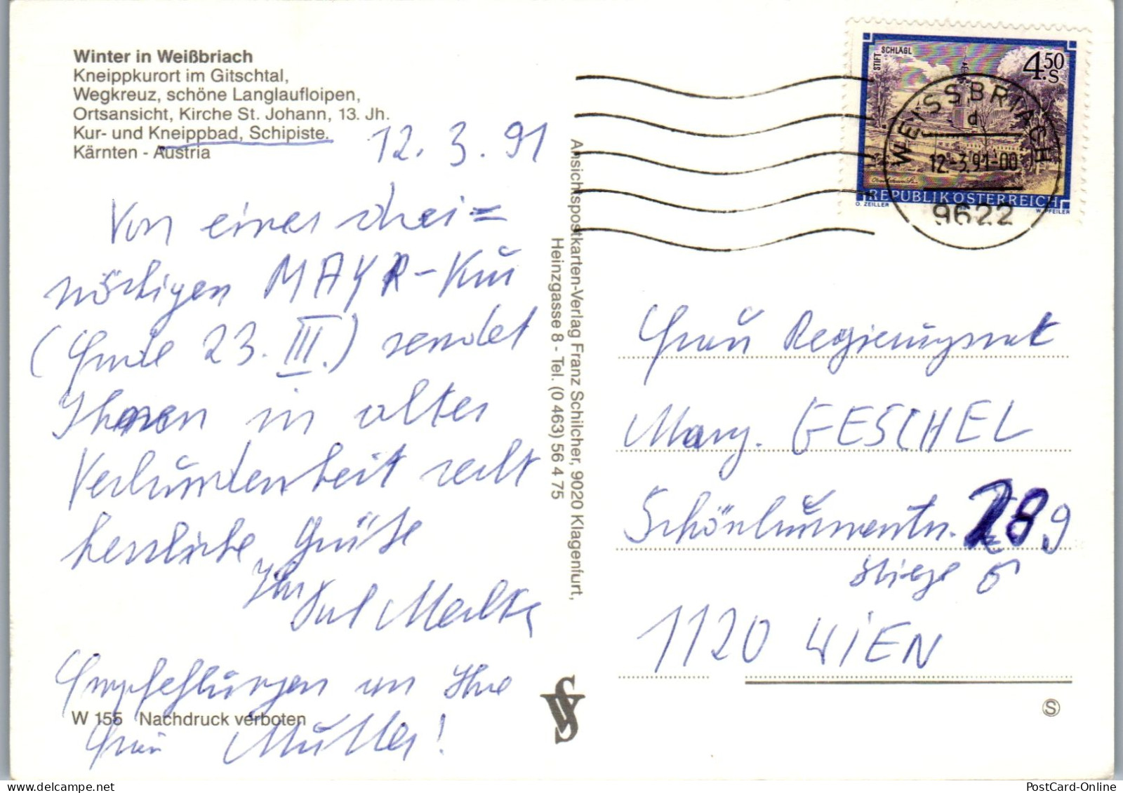 49772 - Kärnten - Weißbriach , Gitschtal , Winter , Ski , Mehrbildkarte - Gelaufen 1911 - Weissensee