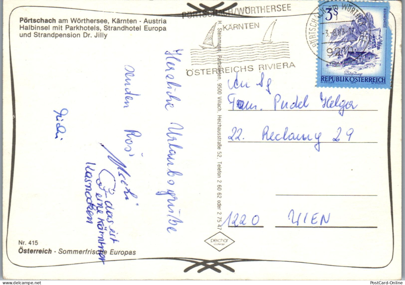 49746 - Kärnten - Pörtschach , Halbinsel Mit Parkhotel , Hotel Europa , Pension Dr. Jilly - Gelaufen 1983 - Pörtschach