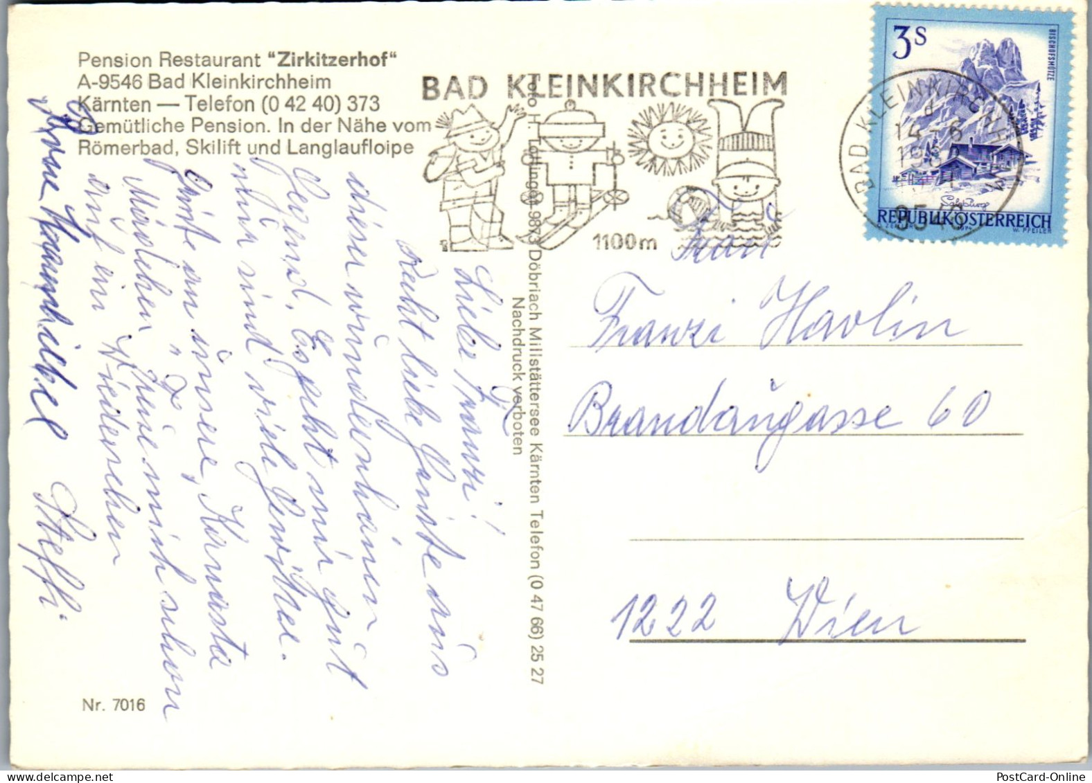 49712 - Kärnten - Bad Kleinkirchheim , Pension Restaurant Zirkitzerhof , Renault , Auto , Mehrbildkarte - Gelaufen  - Spittal An Der Drau