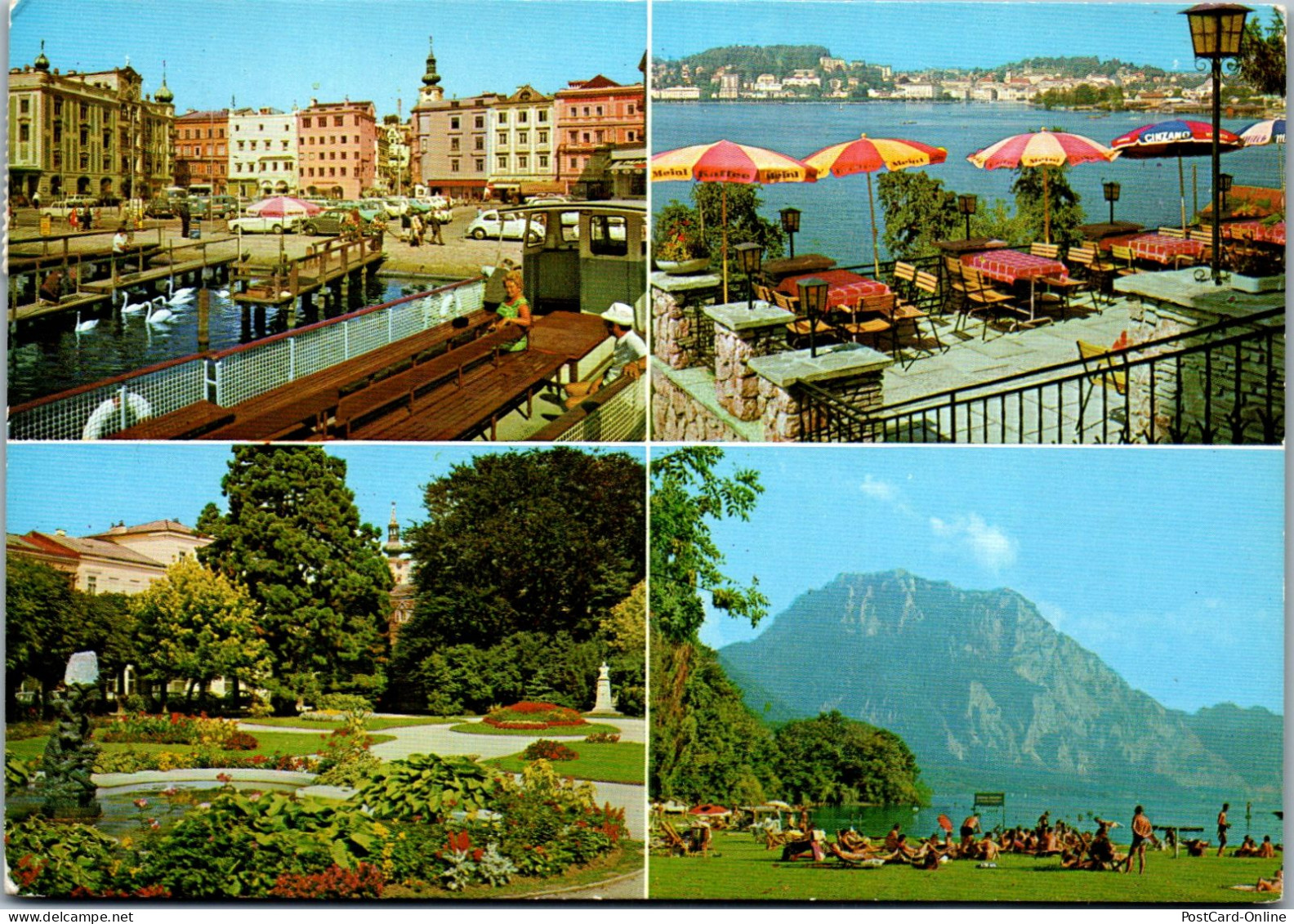 49580 - Oberösterreich - Gmunden , Rathausplatz , Blick Vom See , Seebad , Traunstein - Gelaufen 1984 - Gmunden