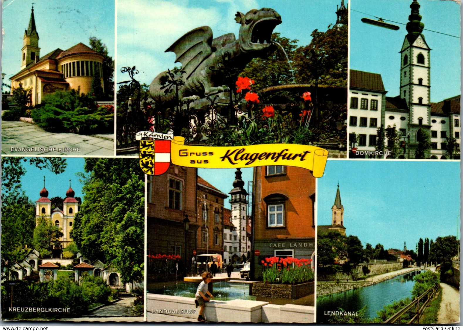 49564 - Kärnten - Klagenfurt , Landhaushof , Lendkanal , Domkirche , Mehrbildkarte - Gelaufen 1977 - Klagenfurt