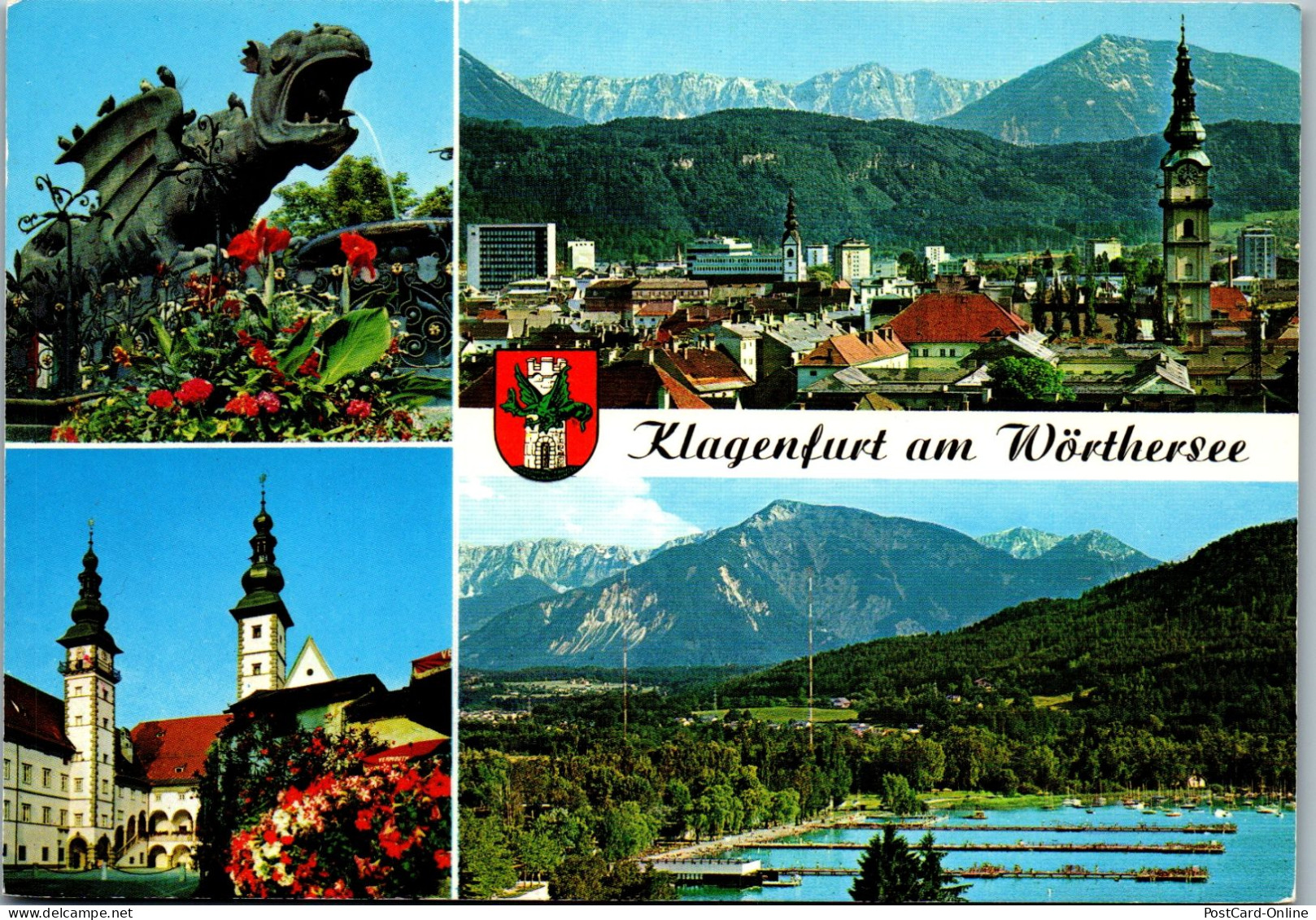 49566 - Kärnten - Klagenfurt , Strandbad , Koschuta , Lindwurmbrunnen - Gelaufen 1980 - Klagenfurt