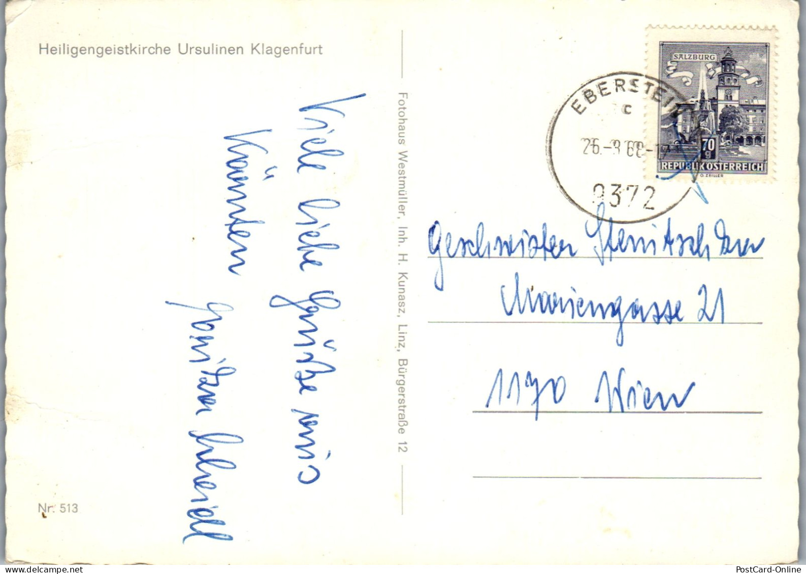 49563 - Kärnten - Klagenfurt , Heiligengeistkirche Ursulinen - Gelaufen 1968 - Kirchen Und Klöster