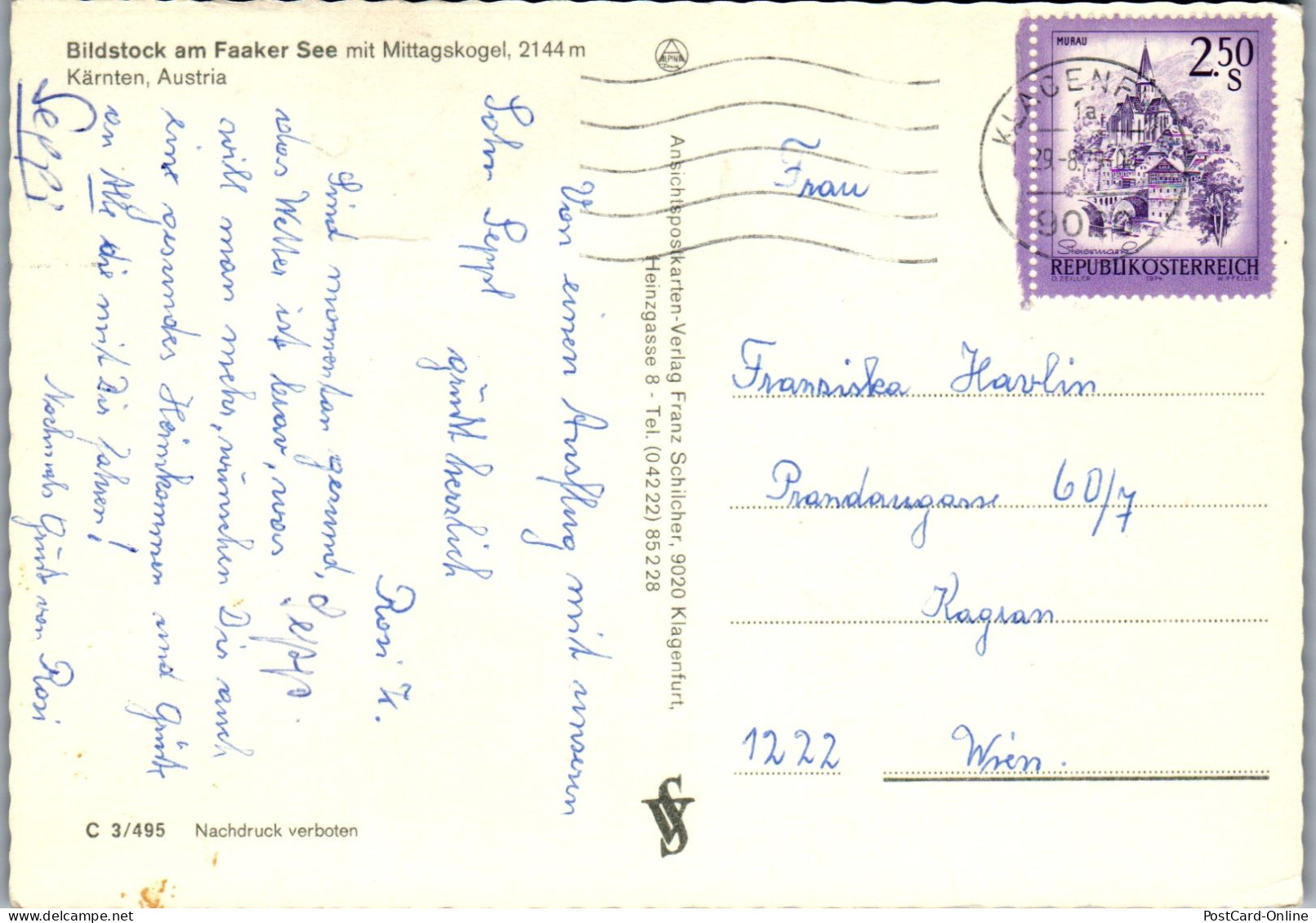 49517 - Kärnten - Faaker See , Bildstock Mit Mittagskogel - Gelaufen  - Faakersee-Orte