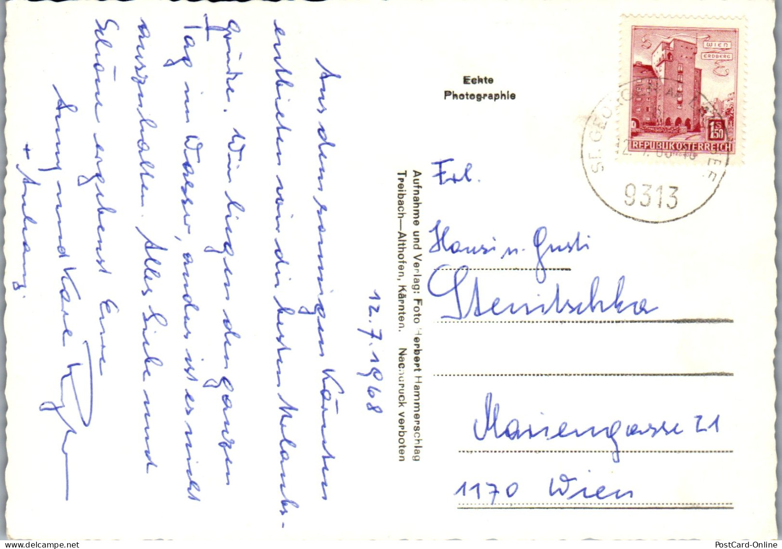 49511 - Kärnten - St. Georgen , Am Längsee , Schlosspension - Gelaufen 1968 - St. Veit An Der Glan