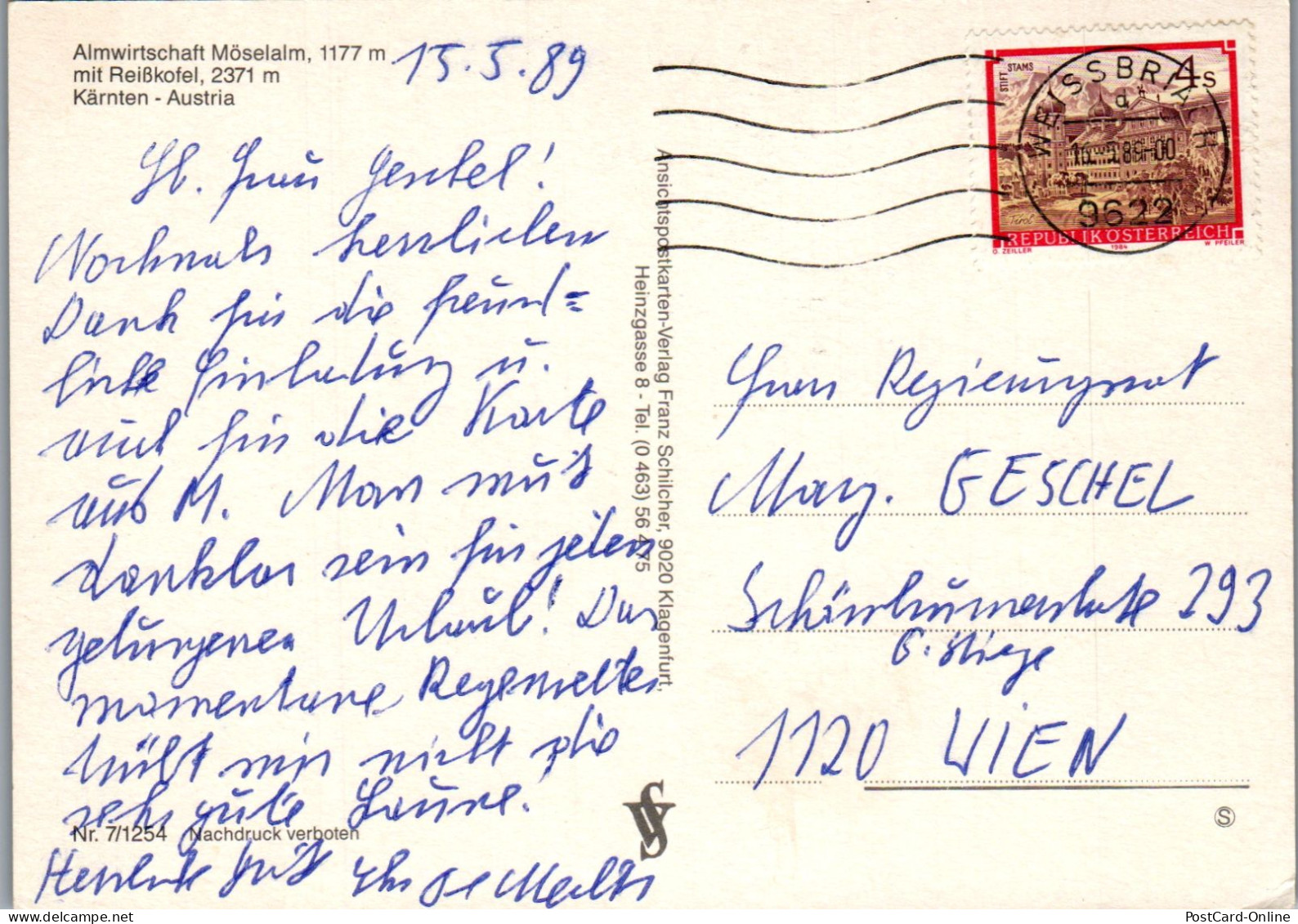 49421 - Kärnten - Möselalm , Mit Reißkofel - Gelaufen 1989 - Weissensee