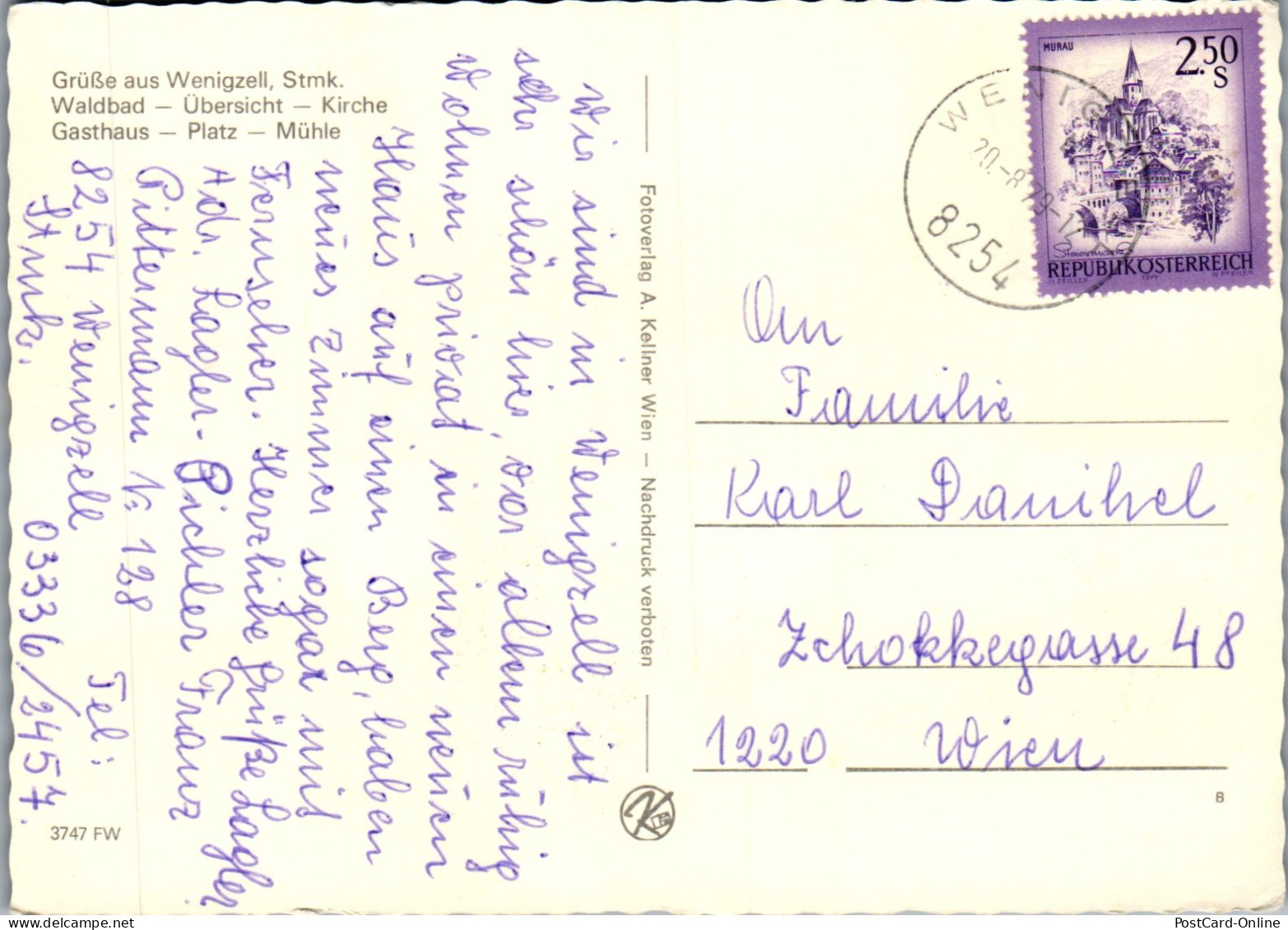 50400 - Steiermark - Wenigzell , Waldbad , Kirche , Gasthaus , Mühle , Käfer , Mehrbildkarte - Gelaufen 1979 - Hartberg