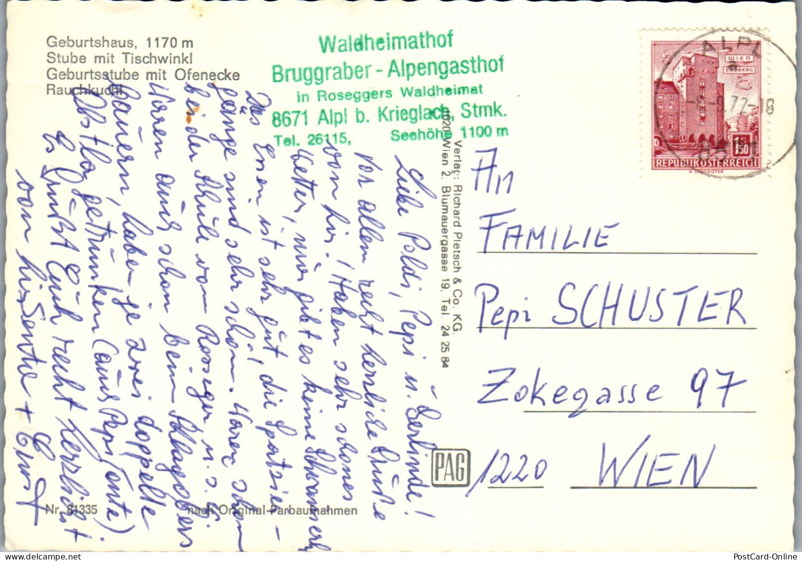 50373 - Steiermark - Krieglach , Alpl , Peter Rosegger's Geburtshaus - Gelaufen 1972 - Krieglach