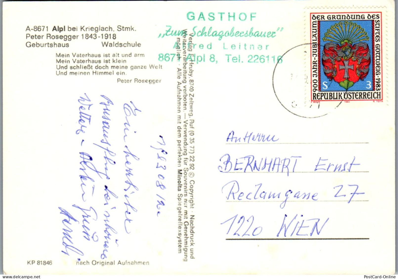 50371 - Steiermark - Krieglach , Alpl , Peter Rosegger's Waldheimat , Mehrbildkarte - Gelaufen 1983 - Krieglach