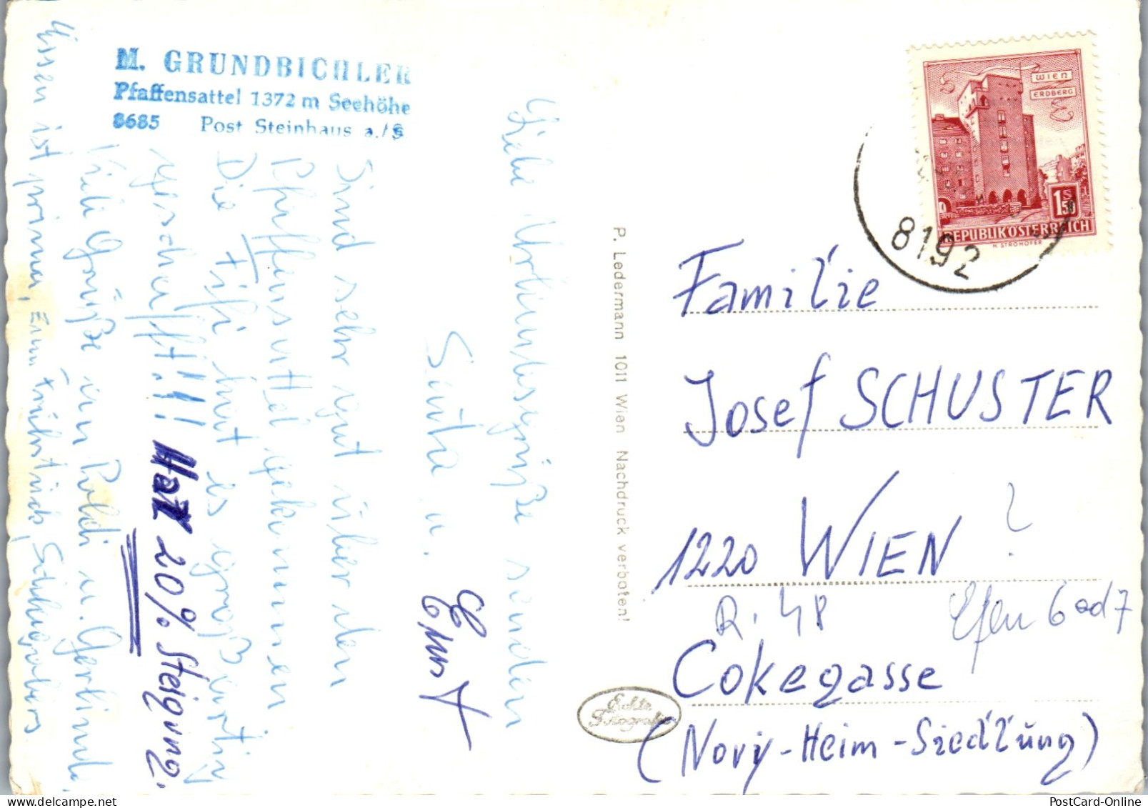 50302 - Steiermark - Steinhaus Am Semmering , Gasthof Pfaffensattel , M. Grundbichler - Gelaufen  - Steinhaus Am Semmering