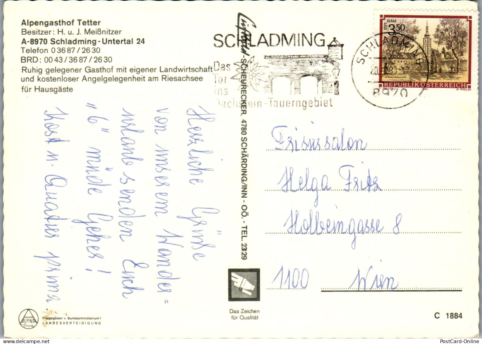 50285 - Steiermark - Schladming , Untertal , Gasthof Tetter , H. U. J. Meißnitzer - Gelaufen 1983 - Schladming