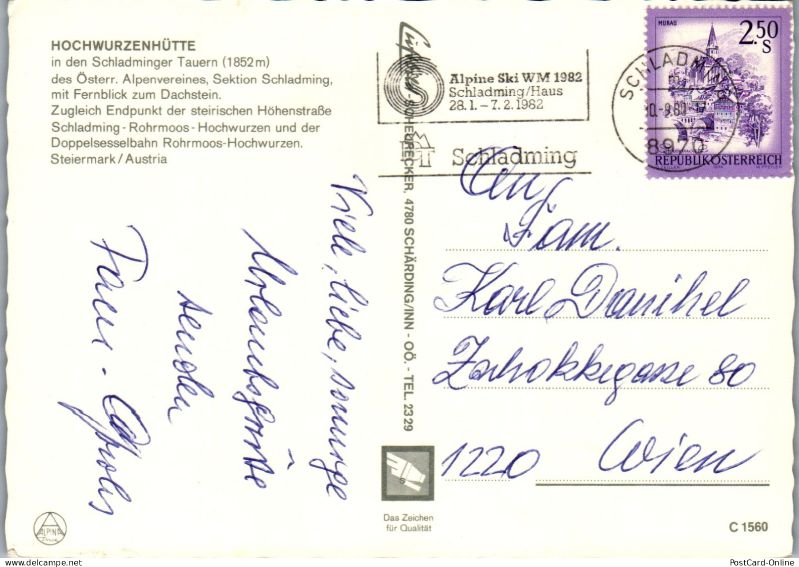 50280 - Steiermark - Schladming , Hochwurzen-Hütte , Hochwurzenhütte - Gelaufen 1980 - Schladming