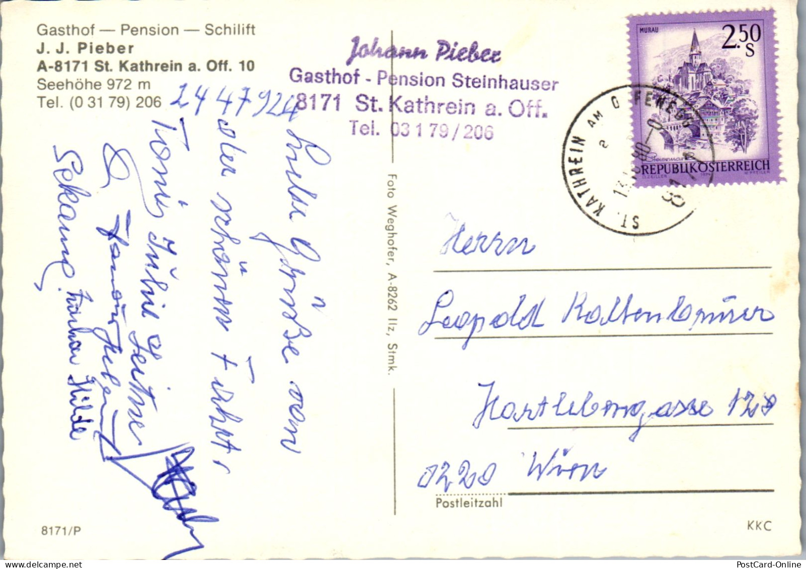 50247 - Steiermark - St. Kathrein Am Offenegg , Gasthof J. J. Pieber - Gelaufen 1980 - Weiz