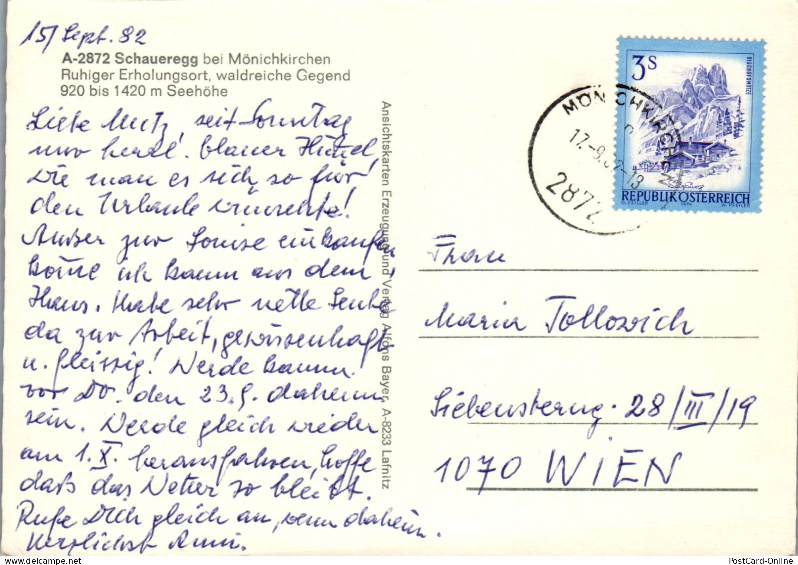 50219 - Steiermark - Schaueregg , Bei Mönichkirchen , Mehrbildkarte , Gasthof - Gelaufen 1982 - Friedberg