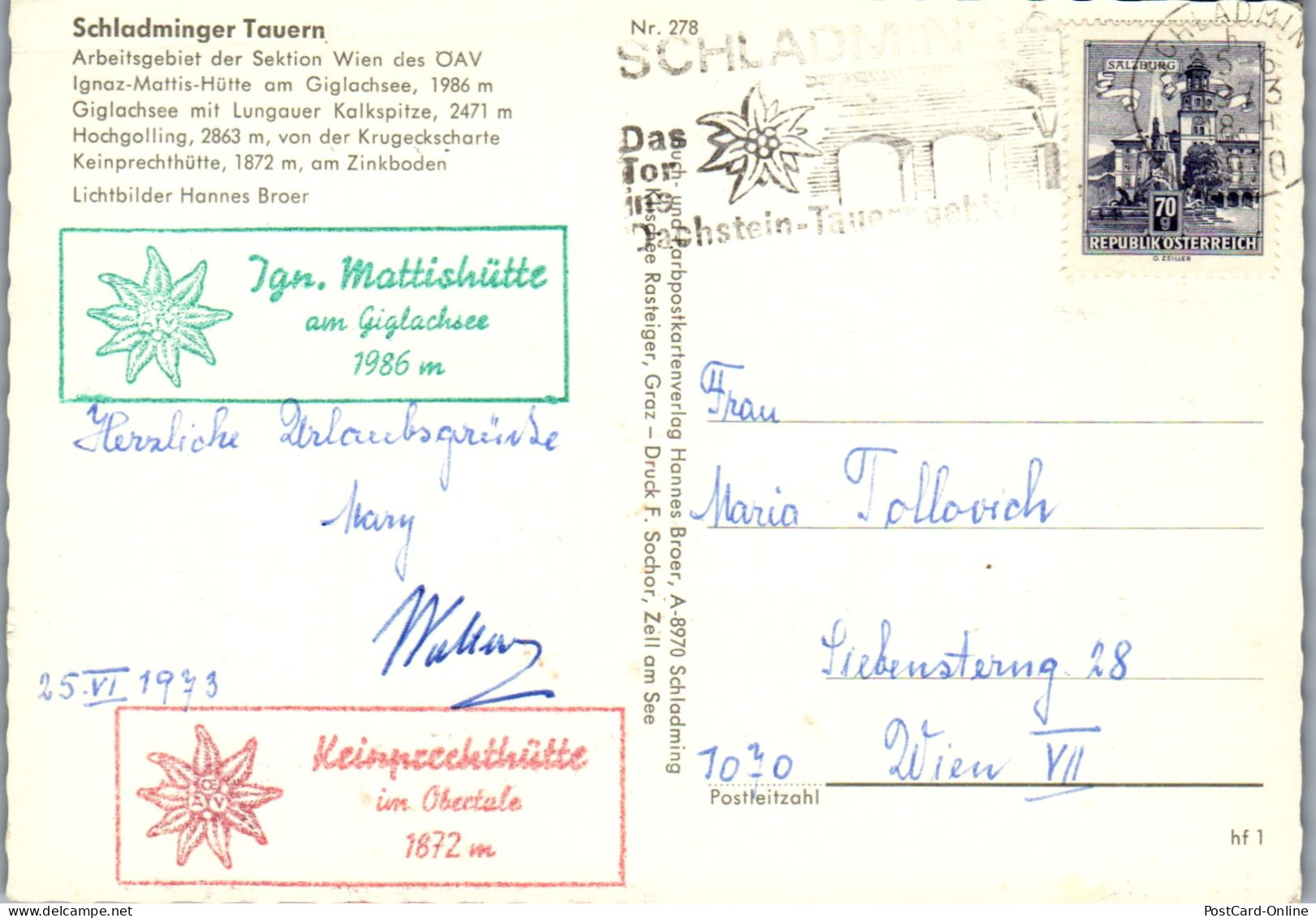 50178 - Steiermark - Schladming , Schladminger Tauern , Giglachsee , Hochgolling , Zinkboden - Gelaufen 1973 - Schladming