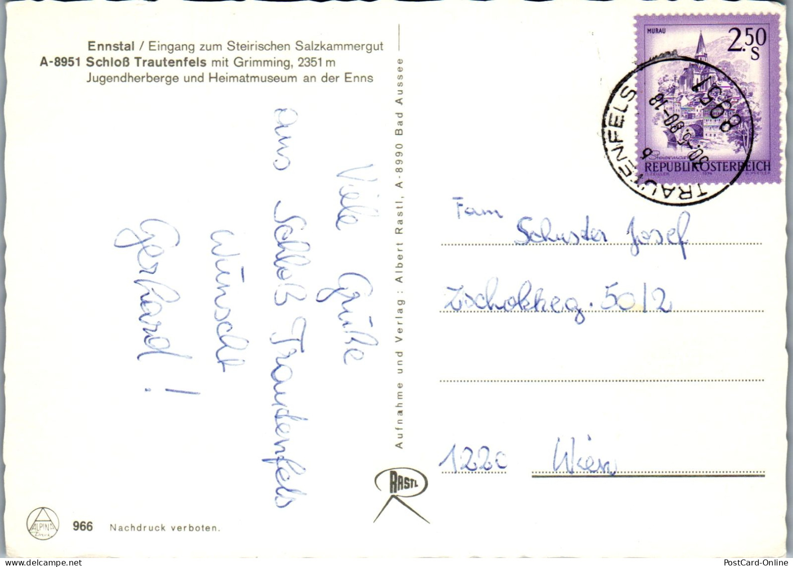 50120 - Steiermark - Trautenfels , Schloß , Ennstal , Grimming - Gelaufen 1980 - Liezen