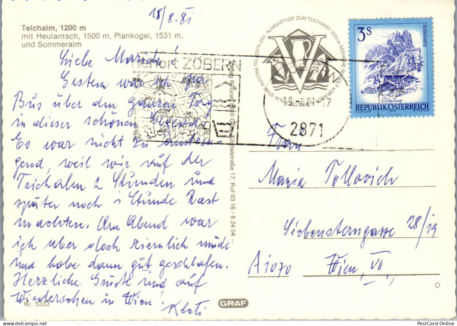 50107 - Steiermark - Teichalm , Mit Heulantsch , Plankogel U. Sommeralm - Gelaufen 1981 - Weiz