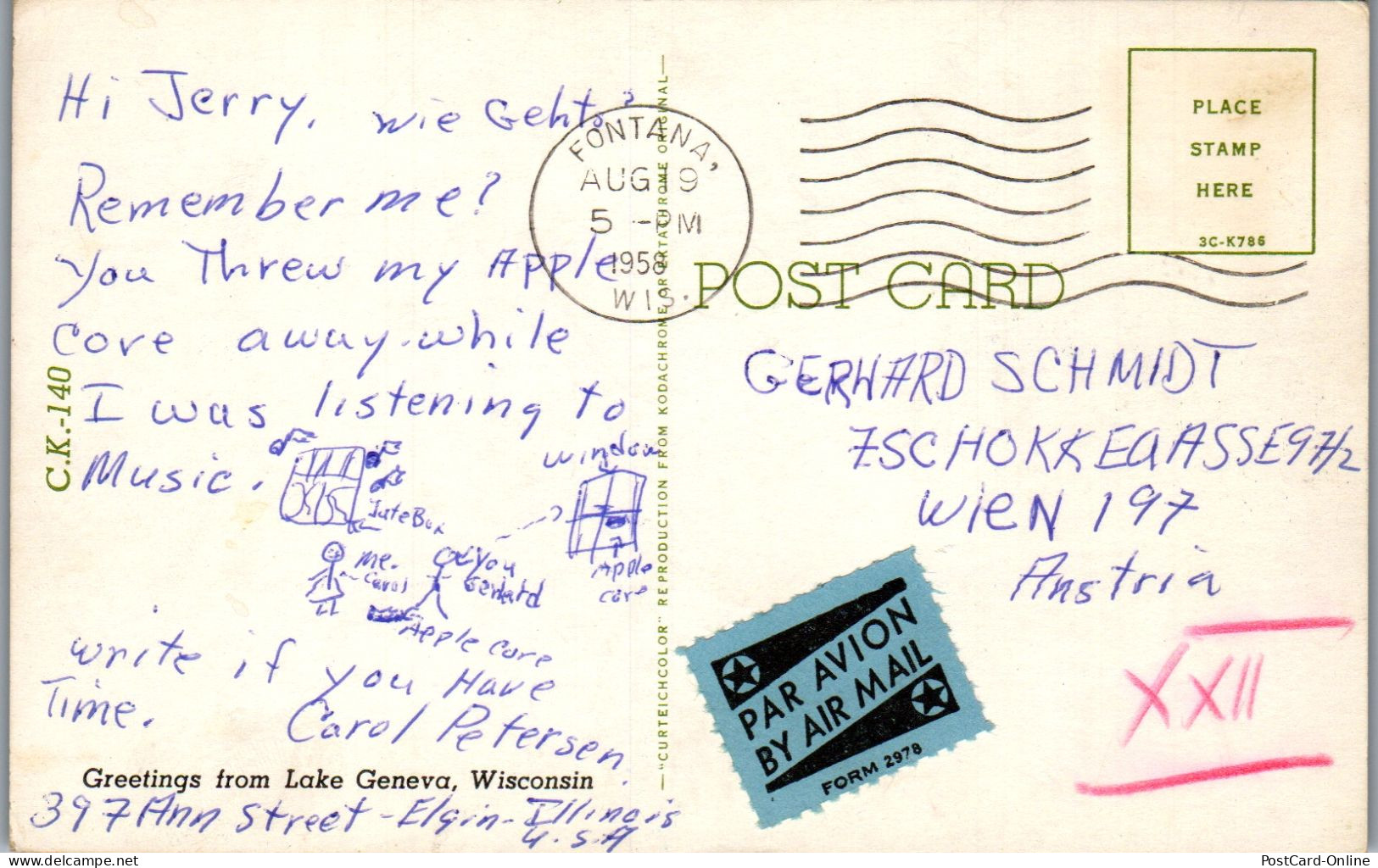 50019 - USA - Lake Geneva , Wisconsin - Gelaufen 1958 - Sonstige & Ohne Zuordnung