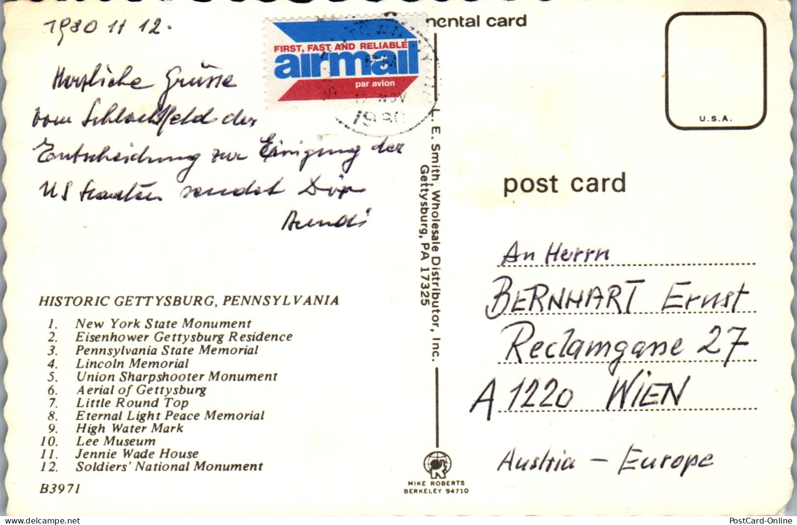 49970 - USA - Gettysburg , Pennsylvania - Gelaufen 1980 - Sonstige & Ohne Zuordnung