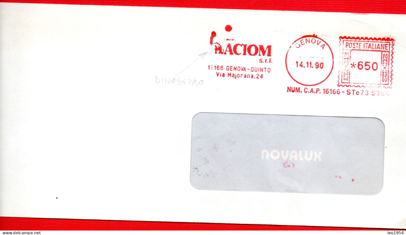 1990- DINOSAURO SU AFFRANCATURA MECCANICA ROSSA - EMA - METER - FREISTEMPEL - Prehistorics