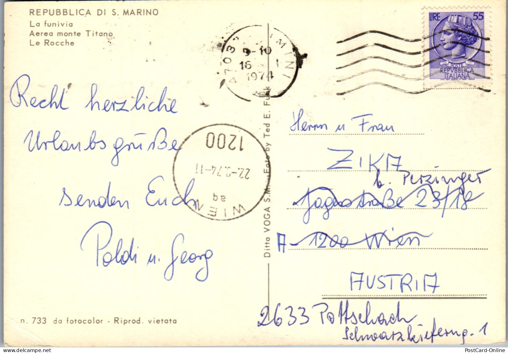 50867 - San Marino - R. S. , La Funivia , Monte Titano , Le Rocche , Mehrbildkarte - Gelaufen 1974 - Saint-Marin