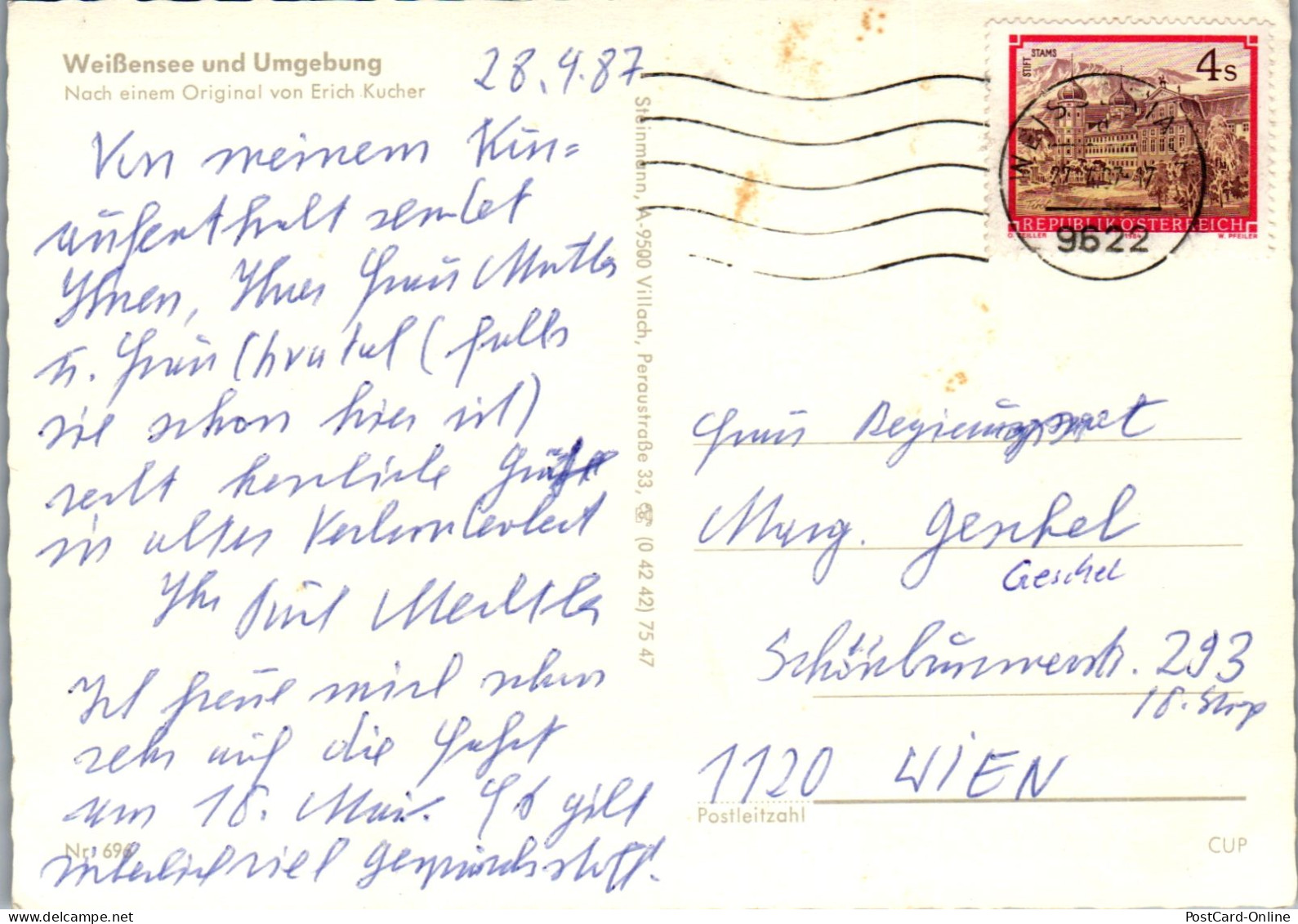 50861 - Kärnten - Weißensee , Gailtal , Gitschtal , Landkarte - Gelaufen 1987 - Weissensee