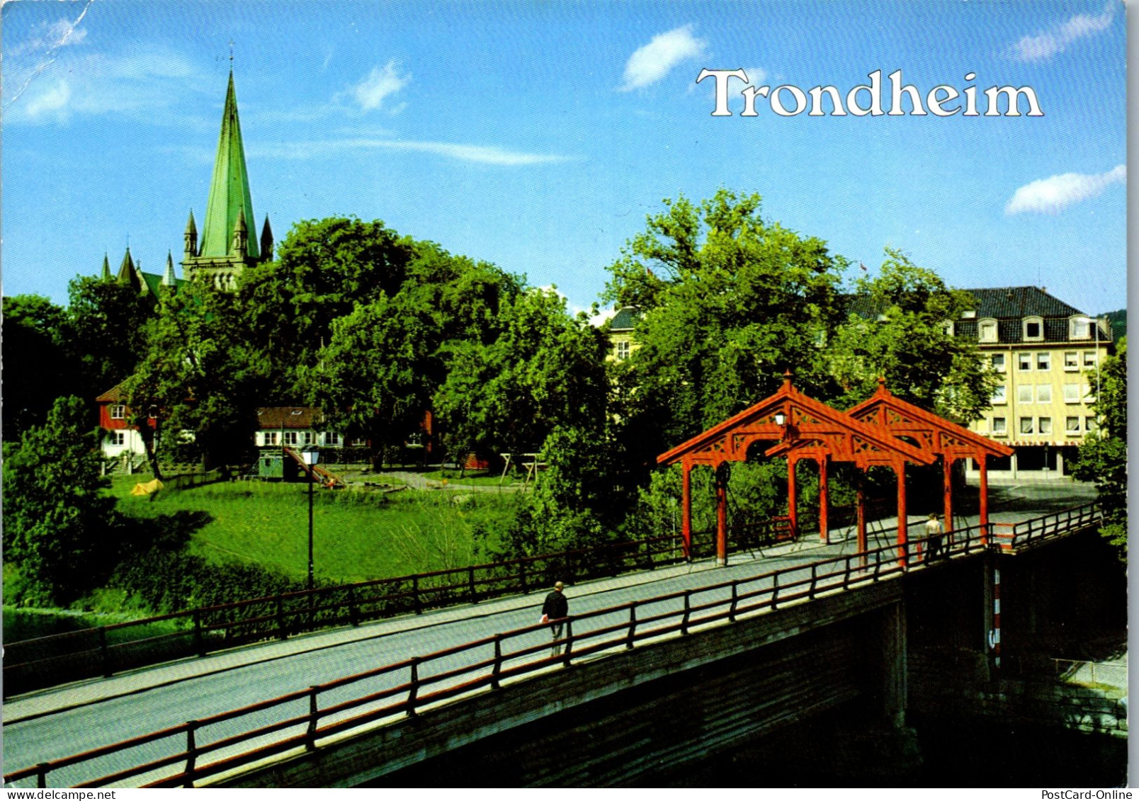 50804 - Norwegen - Trondheim , Old Town Bridge , Nidaros Cathedral - Gelaufen 1984 - Norwegen