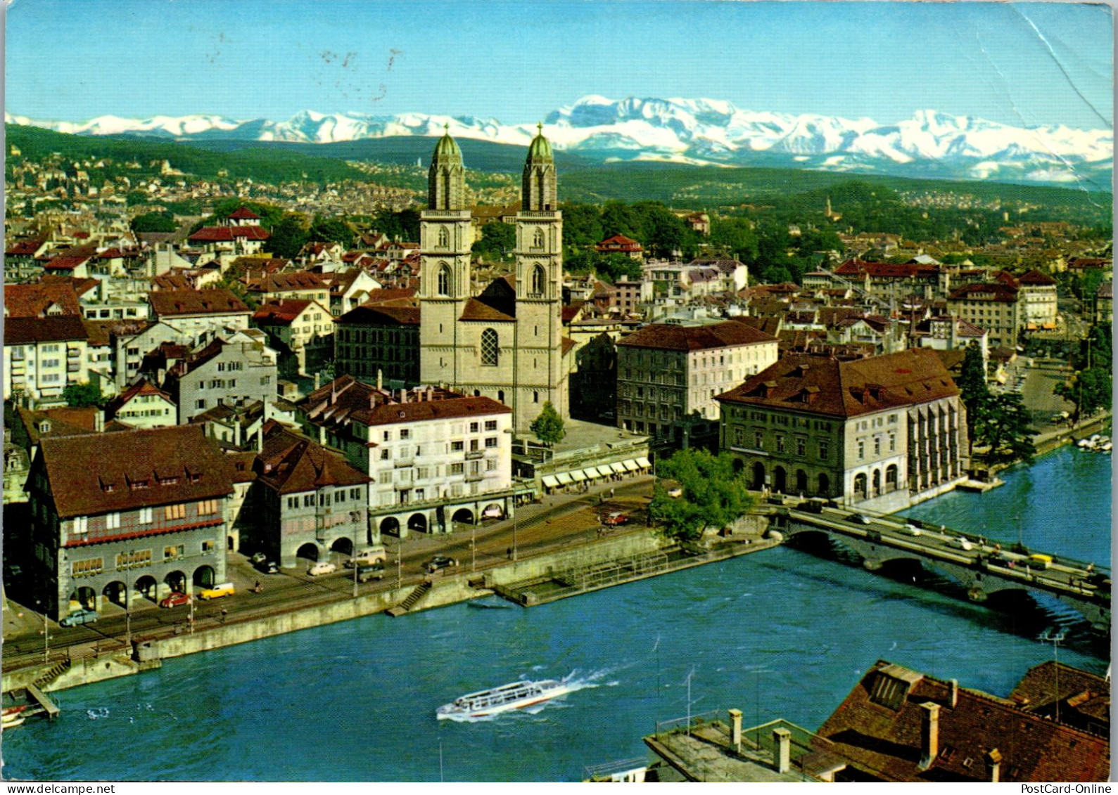 50581 - Schweiz - Zürich , Limmatquai , Grossmünster , Wasserkirche - Gelaufen 1981 - Zürich