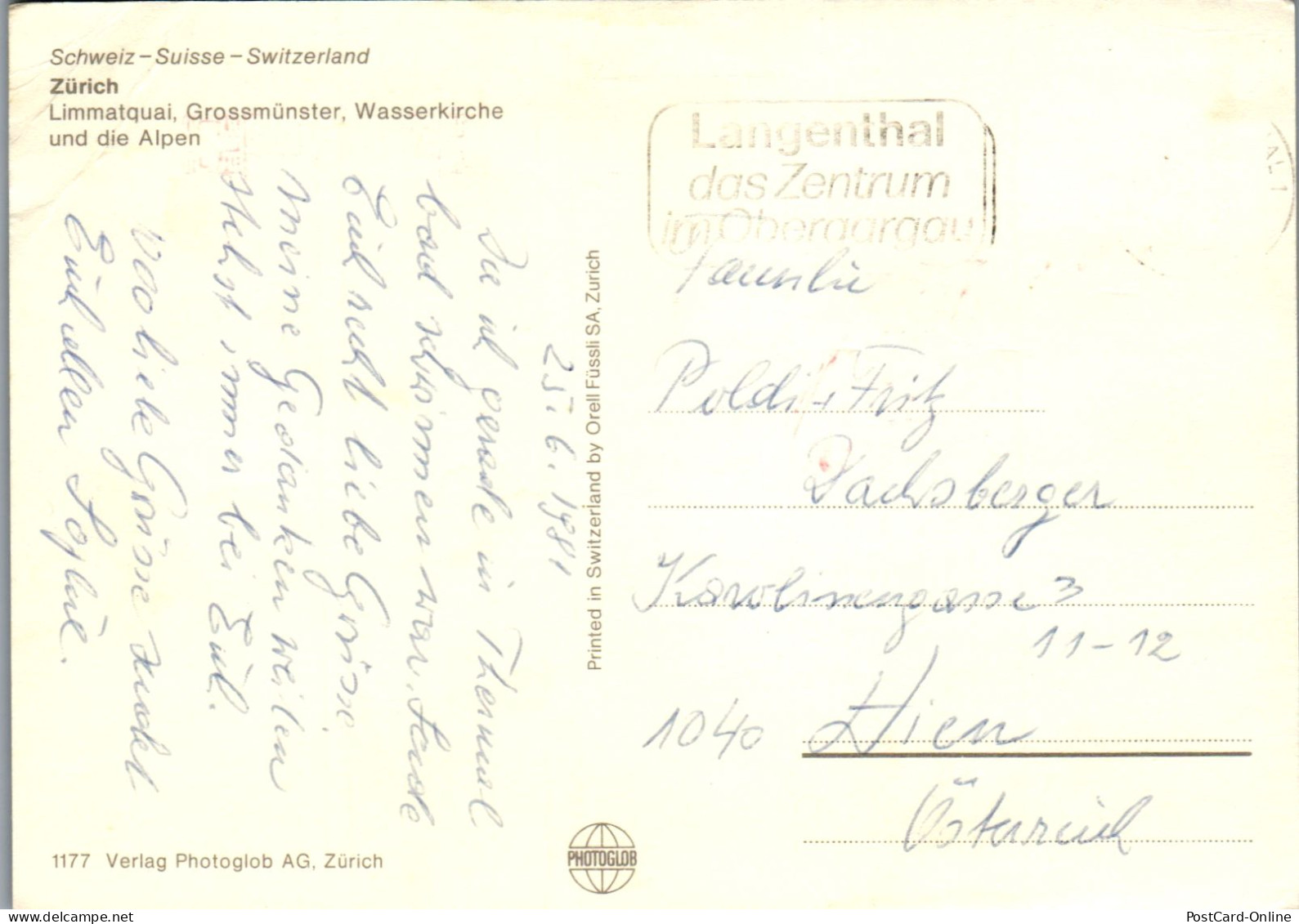 50581 - Schweiz - Zürich , Limmatquai , Grossmünster , Wasserkirche - Gelaufen 1981 - Zürich