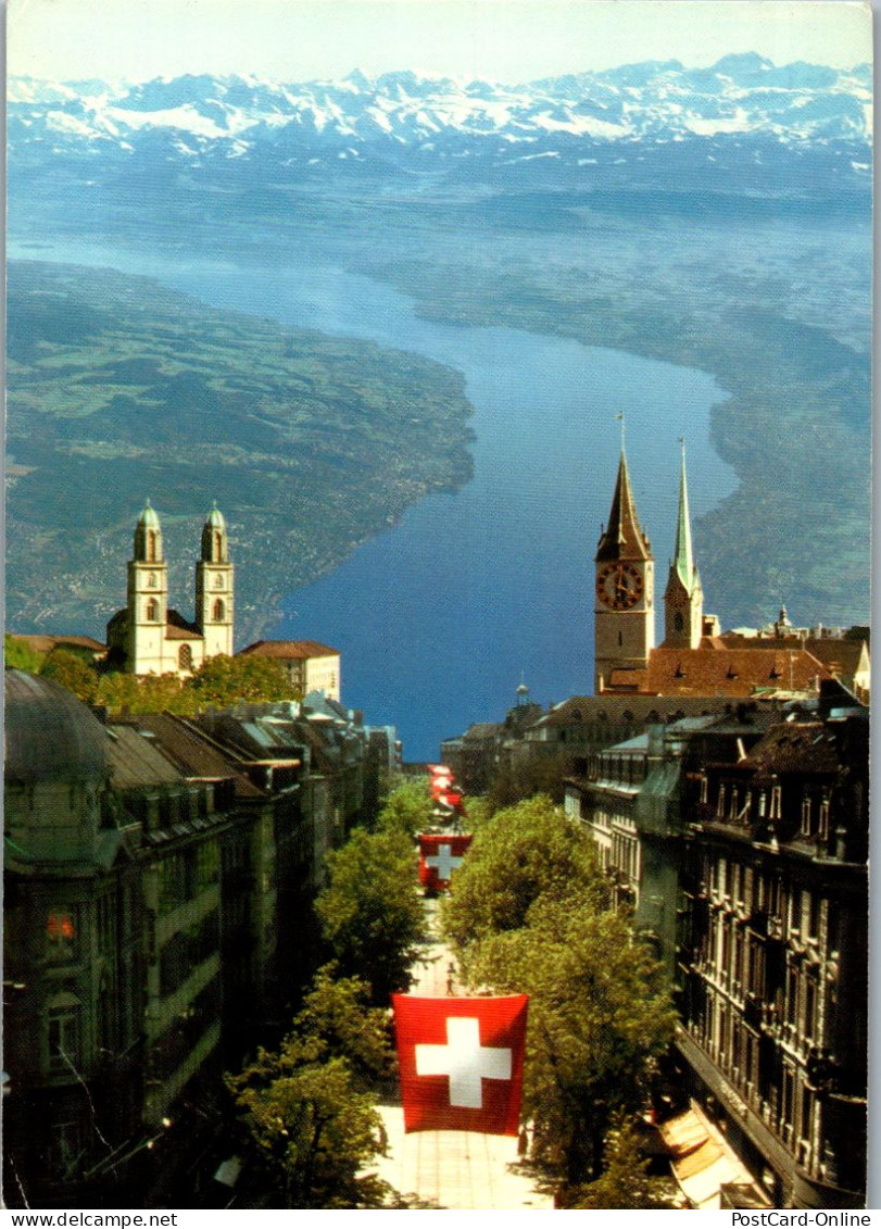 50587 - Schweiz - Zürich , Bahnhofstrasse , Skyline , See Und Die Alpen - Gelaufen 1984 - Zürich