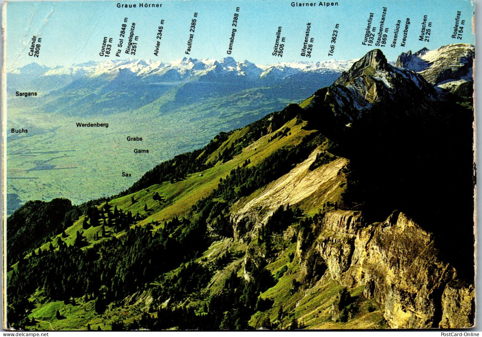 50556 - Schweiz - Hoher Kasten , Aussicht , Rheintal St. Galler Oberländerberge Und Glarnerberge - Gelaufen  - Appenzell