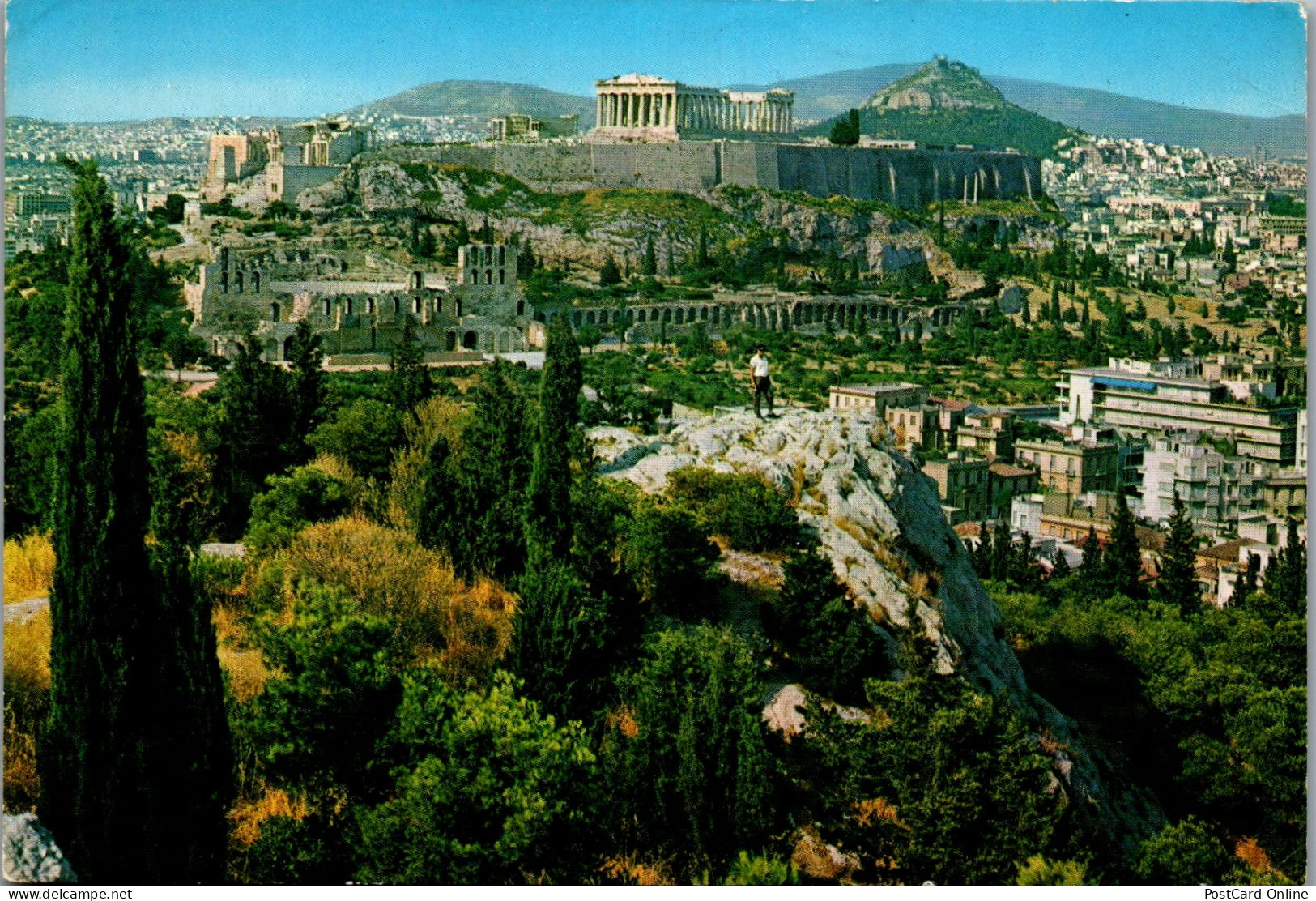 51242 - Griechenland - Athen , Athens , View Of Acropolis And Lycabettus , Akropolis - Gelaufen 1982 - Griekenland