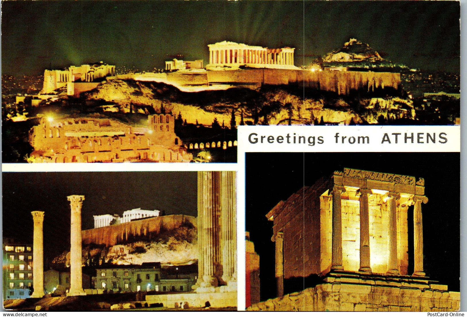 51223 - Griechenland - Athen , Athens , Mehrbildkarte , By Night - Gelaufen 1973 - Griechenland