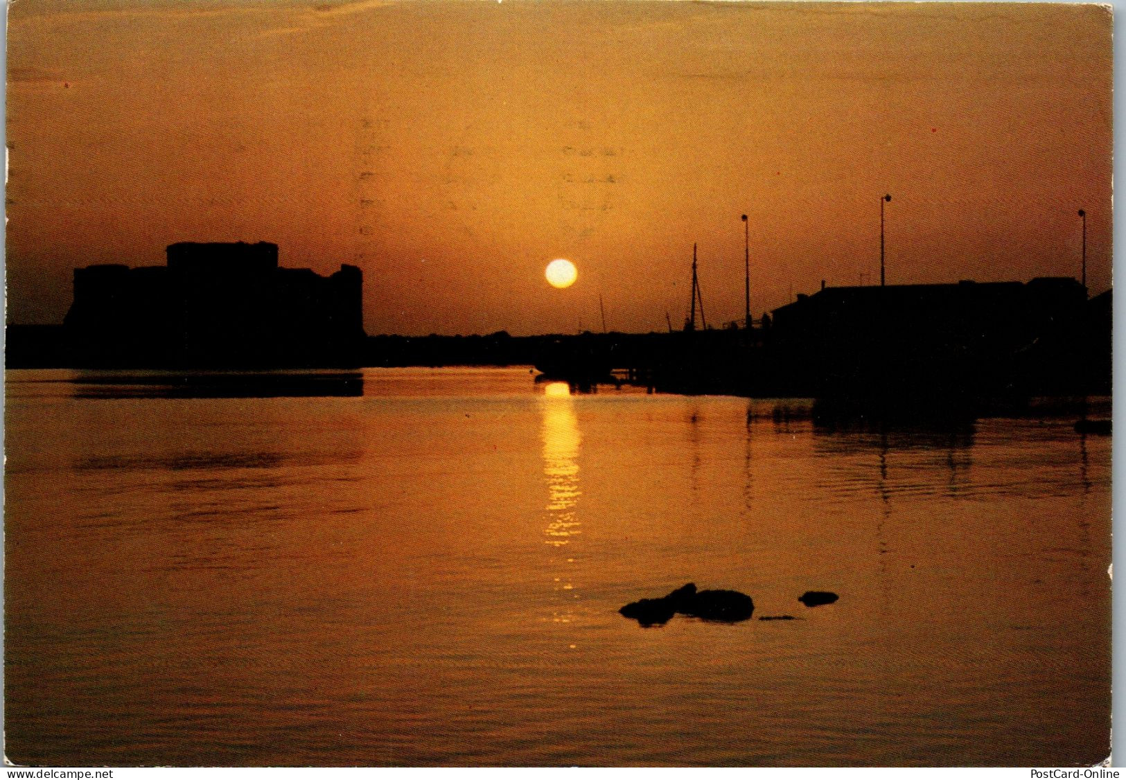 51141 - Griechenland - Paphos , Sunset At Paphos Castle , Received Stamp - Gelaufen 1985 - Grèce