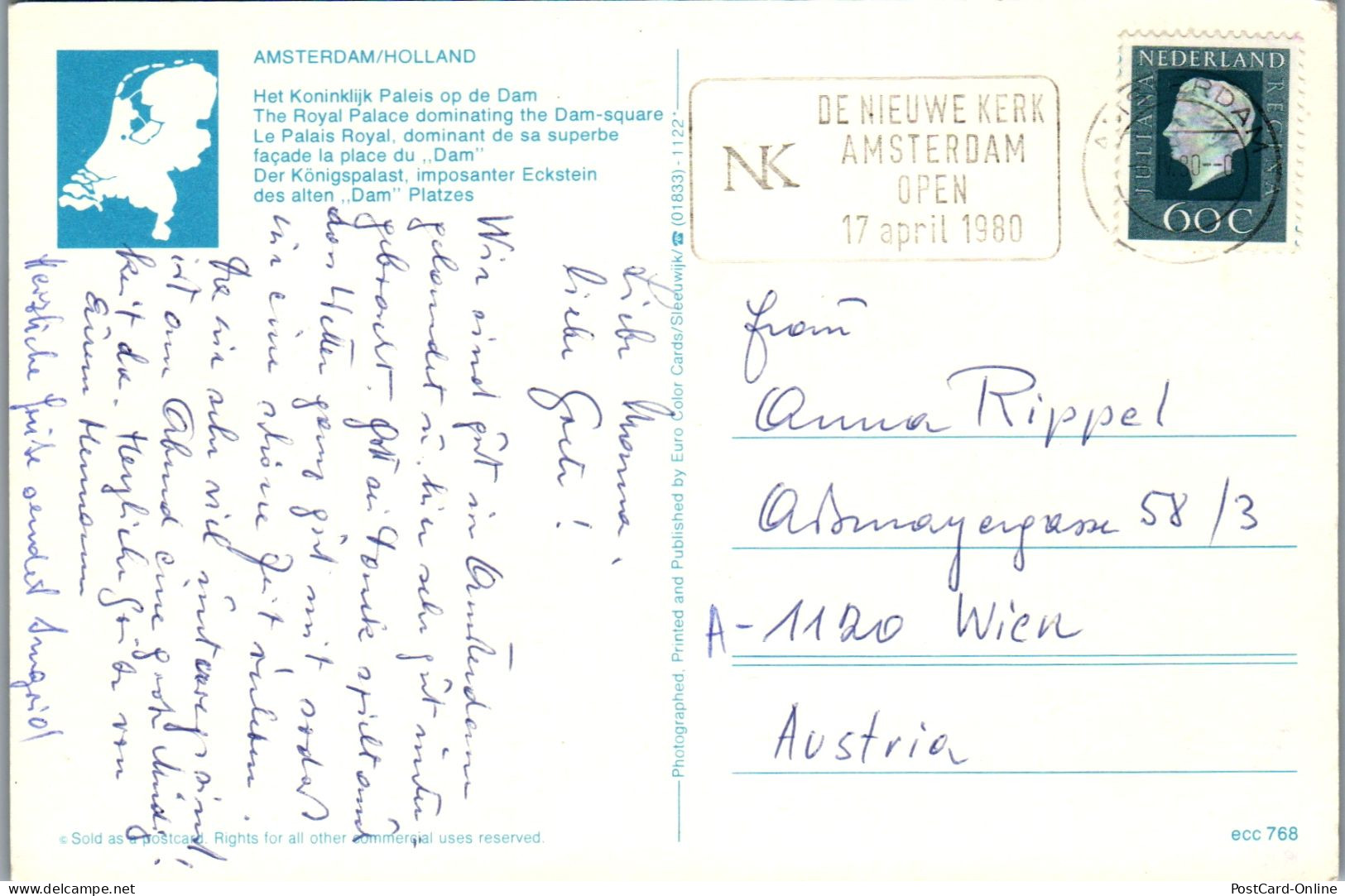 51048 - Niederlande - Amsterdam , Dam Mit Königlichem Palast - Gelaufen 1980 - Amsterdam