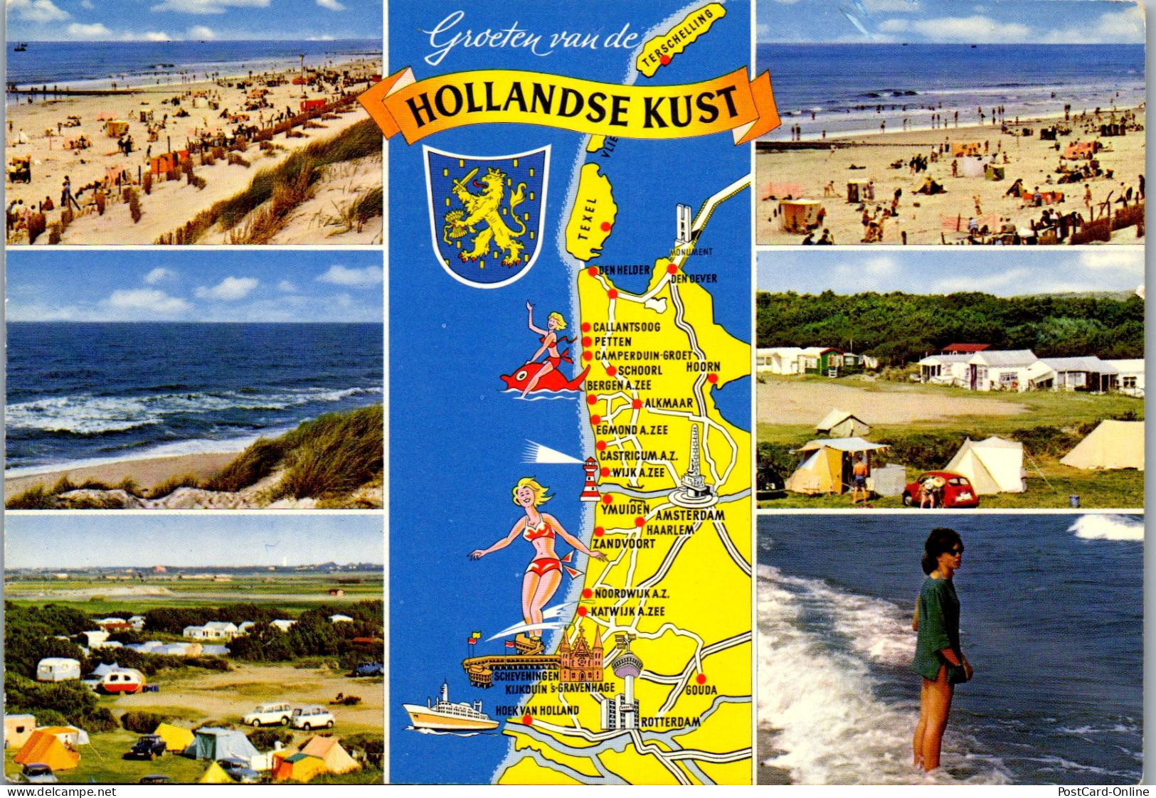 51019 - Niederlande - Landkarte , Mehrbildkarte , Camping , Strand - Gelaufen 1975 - Sonstige & Ohne Zuordnung