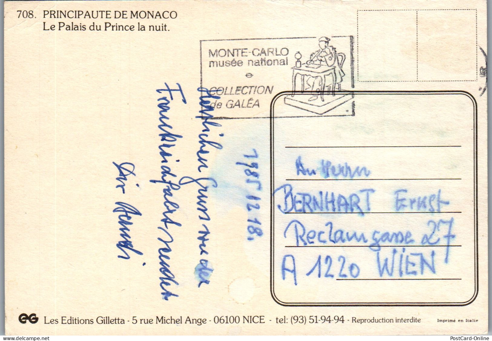 50906 - Monaco - Principaute , Le Palais Du Prince La Nuit - Gelaufen 1985 - Palacio Del Príncipe