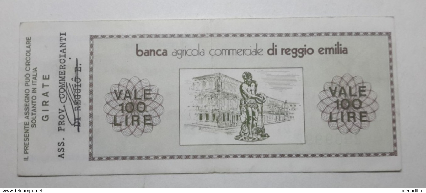 BANCA AGRICOLA COMMERCIALE DI REGGIO EMILIA, 100 Lire 01.06.1976 Ass. Prov. Commercianti (A1.42) - [10] Scheck Und Mini-Scheck