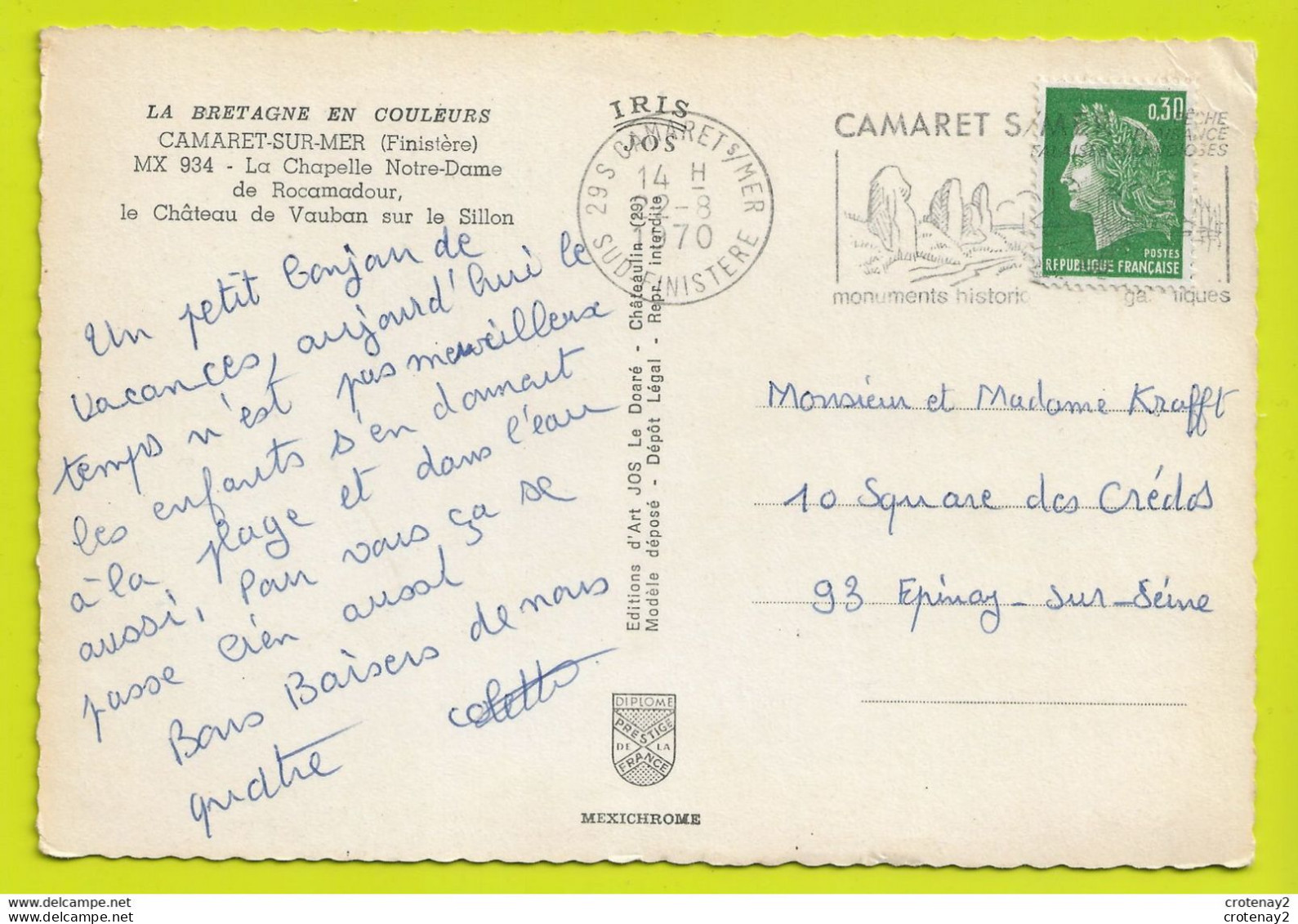 29 CAMARET Sur MER N°934 Chapelle ND De Rocamadour Château De Vauban Sur Le Sillon Bateaux De Pêche VOIR Flamme En 1970 - Camaret-sur-Mer