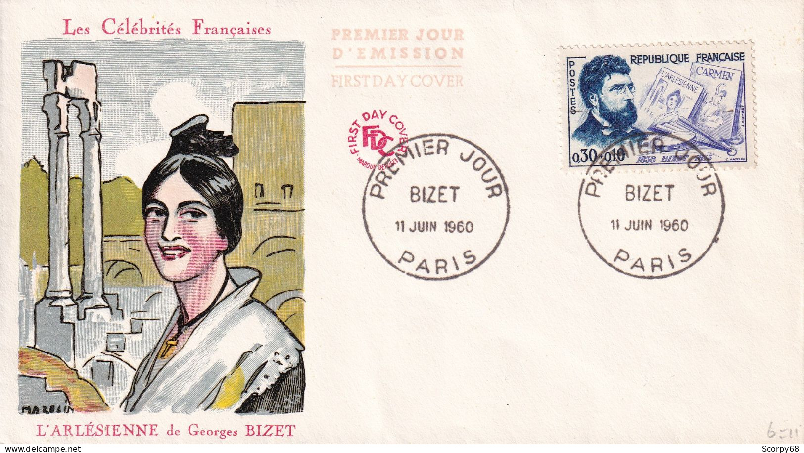 FDC 11/06/1960: Les Célébrités Françaises - BIZET (1838-1875) - Y&T N° 1261 - 1960-1969