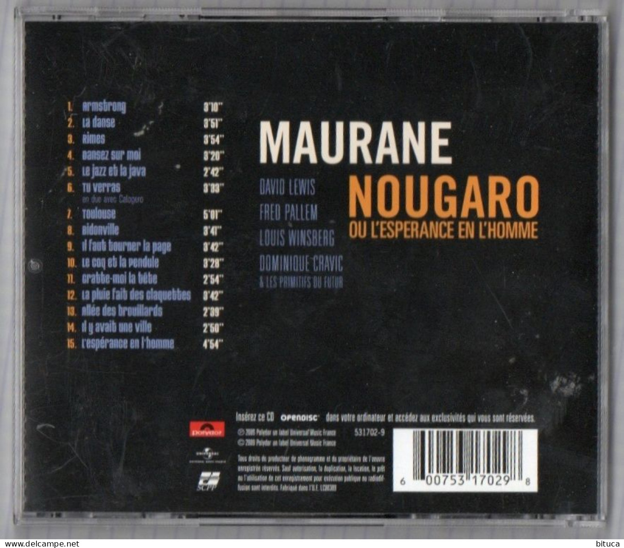 CD 15 TITRES MAURANE NOUGARO OU L'ESPERANCE EN L'HOMME POLYDOR - Jazz