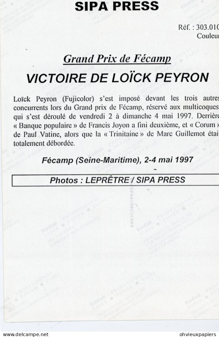 3 Photos Originales . VOILE GRAND PRIX DE FECAMP . VICTOIRE DE LOICK PEYRON EN 1997 - Deportes
