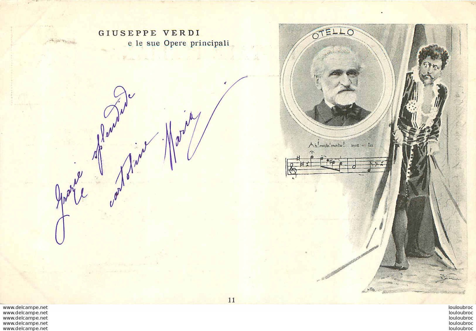 GIUSEPPE VERDI CARTE PUBLIEE PAR CARLO ALIPRANDI OPERA OTELLO AVEC ILLUSTRATEUR SIGNE N°11 SUR 12 - Cantanti E Musicisti