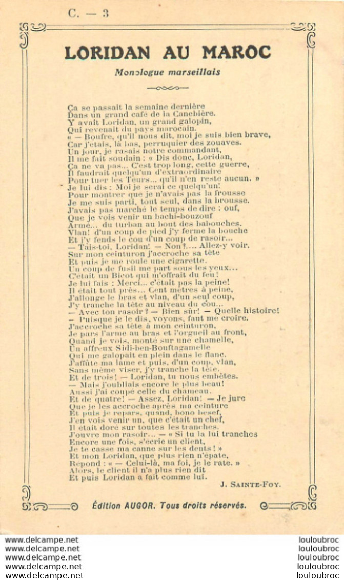 LORIDAN AU MAROC MONOLOGUE MARSEILLAIS EDITION AUGOR - Unclassified