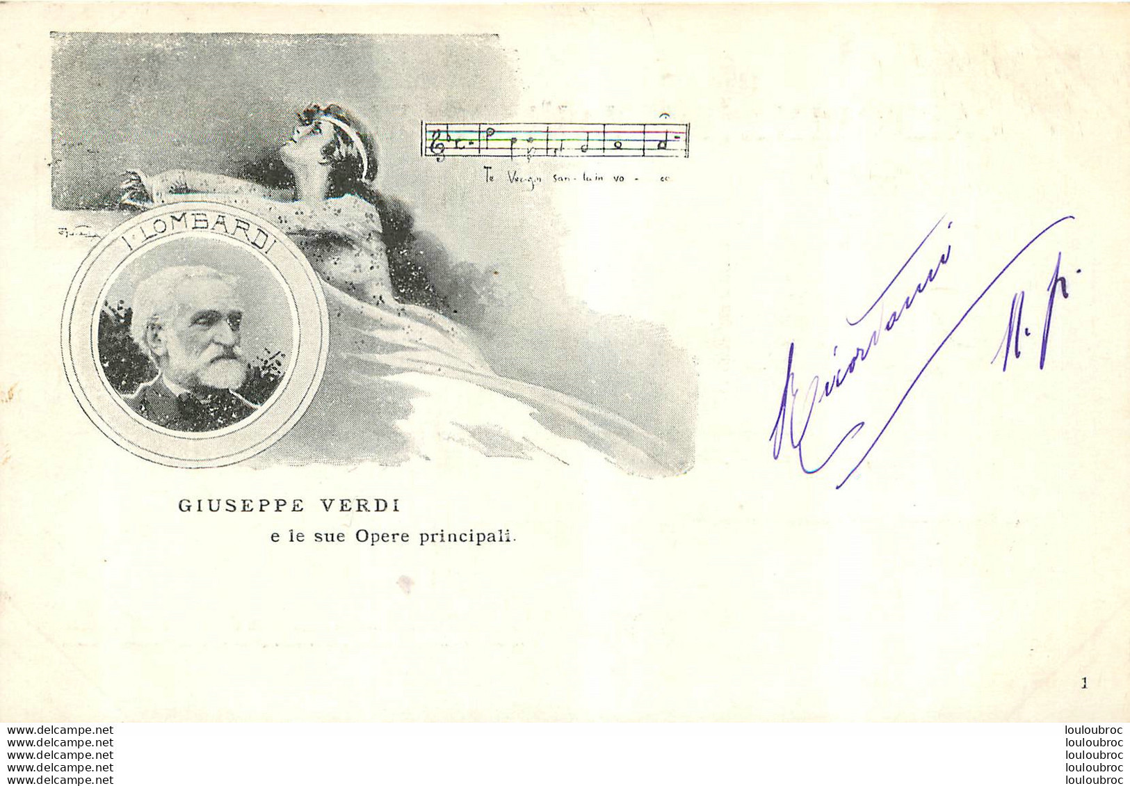 GIUSEPPE VERDI CARTE PUBLIEE PAR CARLO ALIPRANDI OPERA I LOMBARDI AVEC ILLUSTRATEUR SIGNE N°1 SUR 12 - Zangers En Musicus