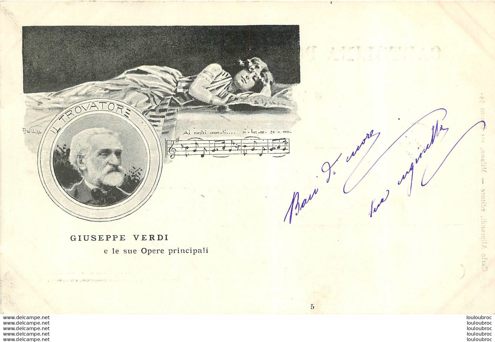 GIUSEPPE VERDI CARTE PUBLIEE PAR CARLO ALIPRANDI OPERA IL TROVATORE AVEC ILLUSTRATEUR SIGNE N°5 SUR 12 - Singers & Musicians