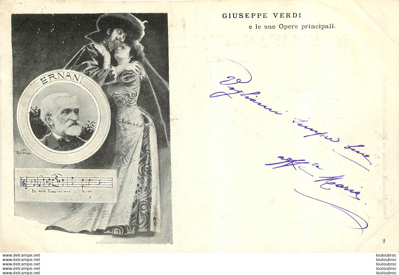 GIUSEPPE VERDI CARTE PUBLIEE PAR CARLO ALIPRANDI OPERA ERNANI  AVEC ILLUSTRATEUR SIGNE N°2 SUR 12 - Cantantes Y Músicos