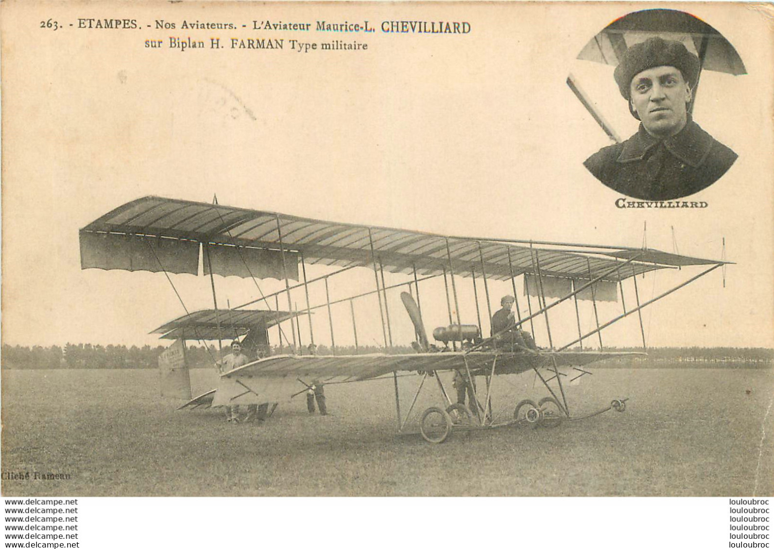 AVIATEUR MAURICE L. CHEVILLIARD  ETAMPES AVIATION SUR BIPLAN FARMAN - Airmen, Fliers