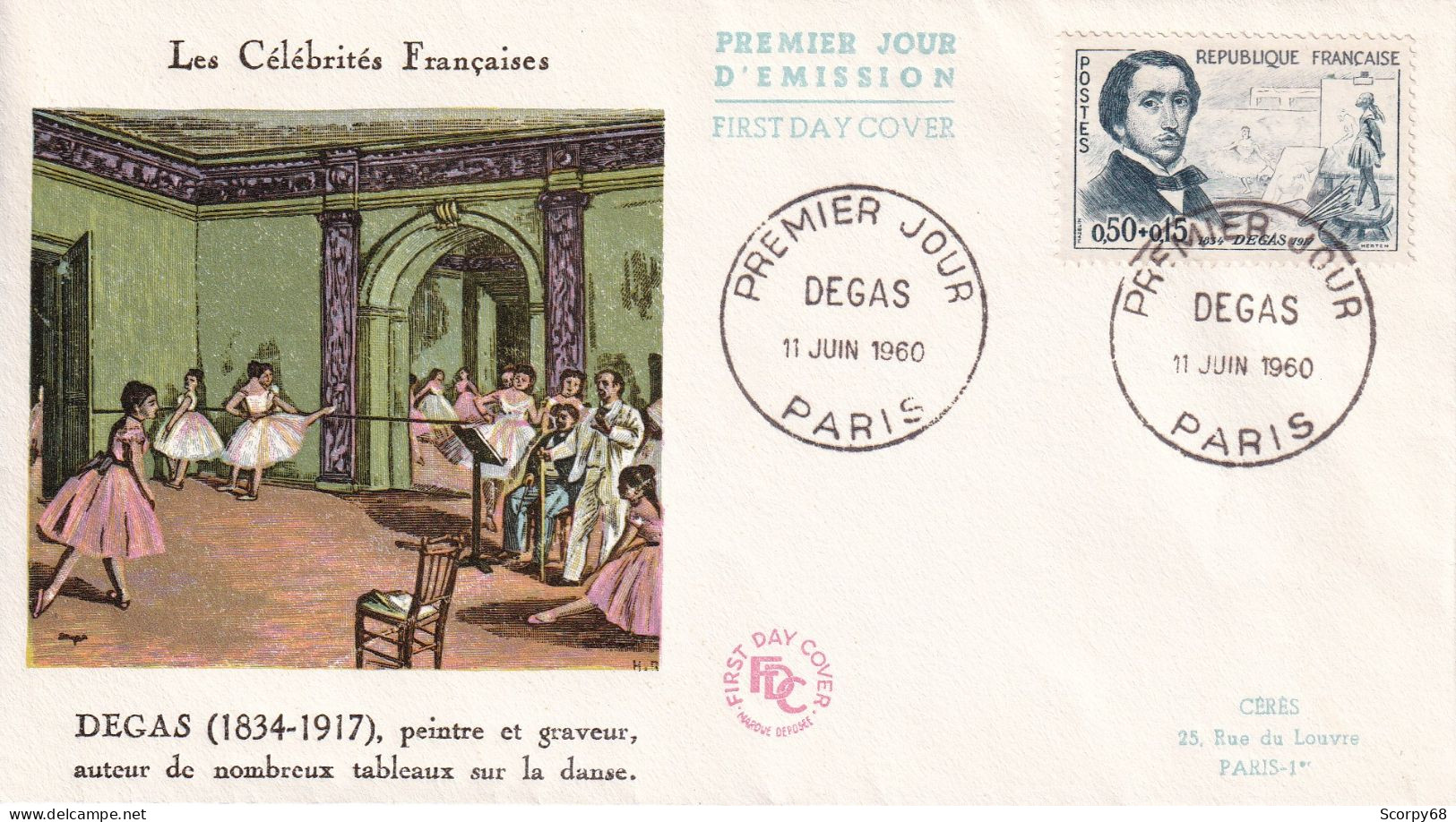 FDC 11/06/1960: Les Célébrités Françaises - DEGAS (1834-1917) - Y&T N° 1262 - 1960-1969